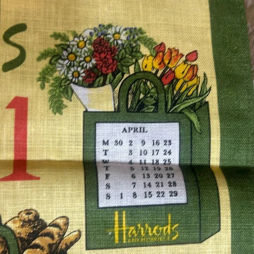 Harrods 100% Linen Calendar Tea Towel 2001 NWT